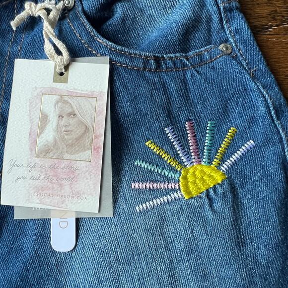 New Jessica Simpson Girl's Embroidered Sunshine Fringe Denim Jean Shorts - 10 - Picture 3 of 6